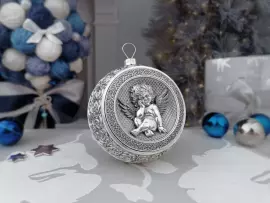 Серебряный елочный шар "Ангелок"